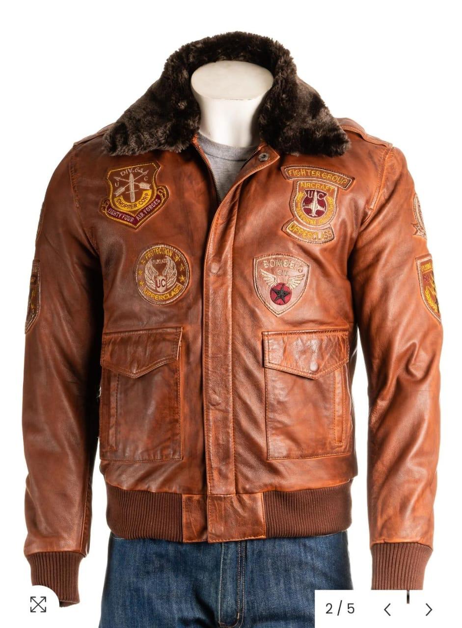 Cognac Patch Aviator Jacket