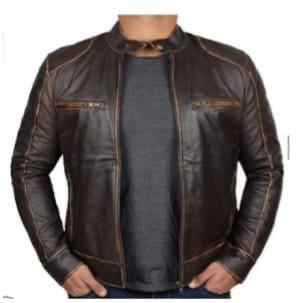 Dark Brown Contrast-Zip Cafe Racer Jacket